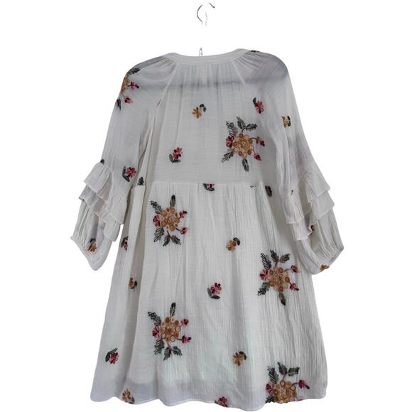 Anthropologie Fly & Flower Cream Embroidered Boho Dress sz M Ruffle Cottagecore - Picture 2 of 7